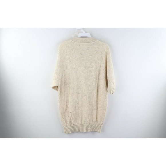 Vintage 70s Rockabilly Mens Medium Cable Knit Collared Short Sleeve Polo Sweater - Picture 5 of 7